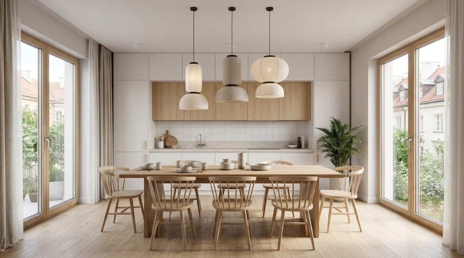 Open kitchen and dining scene